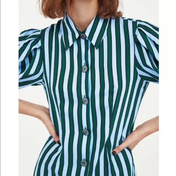 Zara blue green and black striped dress sz M - Picture 5 of 6